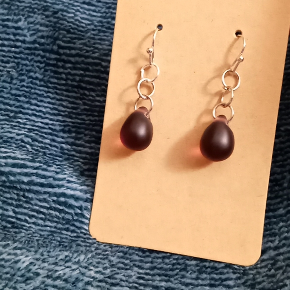 Hand crafted New silver chain drop statement earrings with sea glass beads